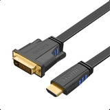 Cabo Hdmi X Dvi 24+1 Flat Hdmatters 5 Metros  Alta Definição 1080p, Banhado A Ouro, Bi-direcional, Blindado, Design Discret