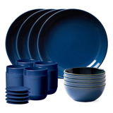 Vajilla Corelle, Gres, 4 Servicios, Liso, Azul, 16 Piezas