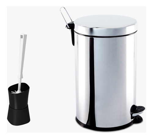 Lixeira Brinox Inox Com Pedal E Balde 12l + Escova Sanitária