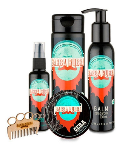 Kit Para Barba Rubra Óleo Shampoo 3x1 Balm Cera E Pente