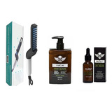 Cepillo Alisador Hombre + Shampoo De Barba + Aceite Barba