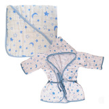 Kit Toalha De Banho Com Capuz+roupão Soft Bebe Estrela Azul