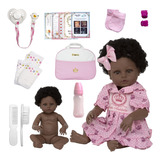 Bebê Reborn Menina Baby Negra Acessórios Bolsa Maternidade