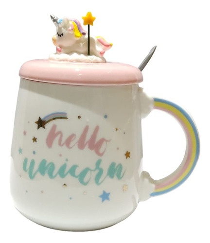 Taza De Cerámica Para Café  O Té De Unicornio Con Cuchara 