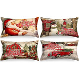 Fundas De Almohada Lumbar Vintage Feliz Navidad 12x24 J...