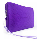 Carteira Mini Bag Silicone Quicksand Com Zíper Cor Violeta Desenho Do Tecido Entrelaçado
