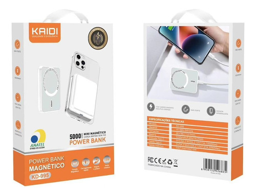 Carregador Portátil Indução Power Bank Kaidi  Kd-995 5000mah