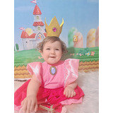 Vestido Princesa Peach Para Bebe Yniña Incluye Corona Y Moño
