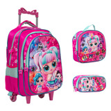 Kit Mochila Infantil Lol 3d Bolsa Rodinha Lancheira+estojo