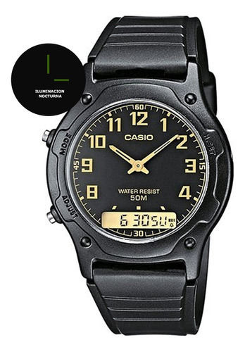 Reloj Casio Aw-49h-1bvdf En Resina Hombre Color De La Correa Negro Color Del Fondo Negro