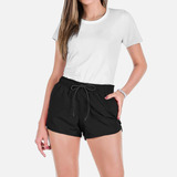 Conjunto Feminino Verão Camiseta Algodão E Short Tactel Liso