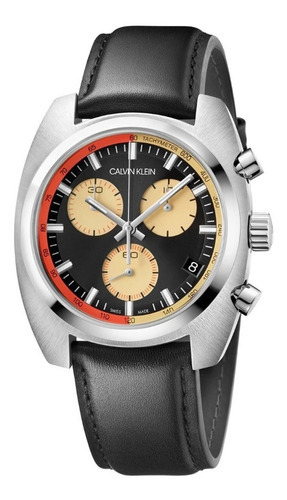 Reloj Calvin Klein Cronógrafo Original Para Hombre E-watch Color De La Correa Negro Color Del Bisel Plateado Color Del Fondo Negro