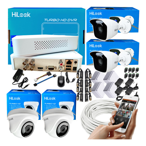 Kit Hikvision Hilook Dvr 1080 4 Ch + 4 Cámara Seguridad 1080