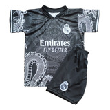 Kit Futebol Infantil Real Bellingham Craque Preto Cinza