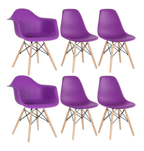 Kit Cadeiras Cozinha Eames Wood 2 Daw E 4 Dsw  Varias Cores