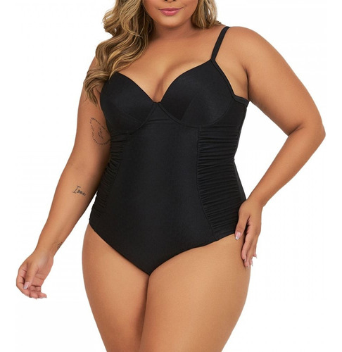 Maiô Plus Size Modelador Banho De Mar Com Bojo Uv50+ Praia