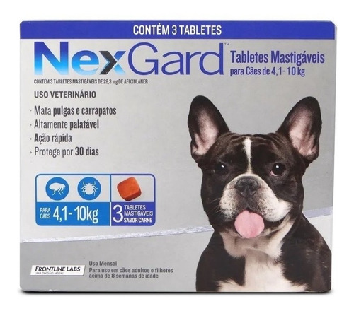 Nexgard Antipulgas E Carrapatos 4 A 10kg C/ 3 Comprimidos