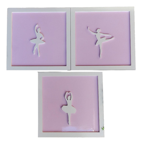 3 Quadros Impressos Bailarina Menina Quarto Infantil 30cm