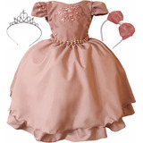 Vestido De Festa Infantil Princesa Rosê Luxo Menina Rainha