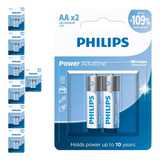 16 Pilhas Alcalinas Aa 2a Pequena Philips 8 Cart