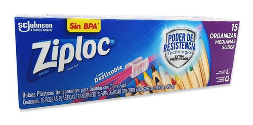 Ziploc Bolsas P/guardar Mediana Cierre Fácil 15 Bolsas/caja