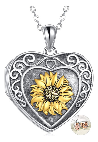 Collar Corazon Girasol Relicario Plata Fina 925 Regalo Mujer