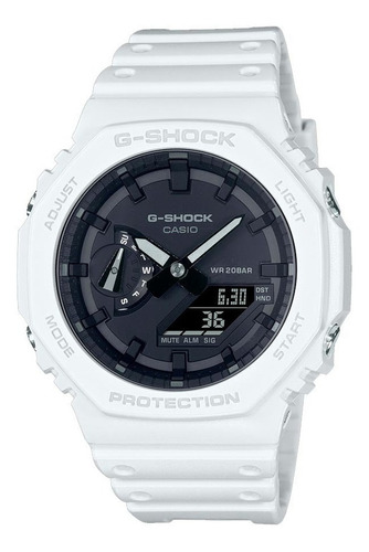 Reloj Casio G-shock Ga-2100-7adr Hombre Correa Blanco Bisel Blanco Fondo Negro