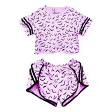 Conjunto Pijama Crop Top Y Short Murciélagos Aesthetic Mujer