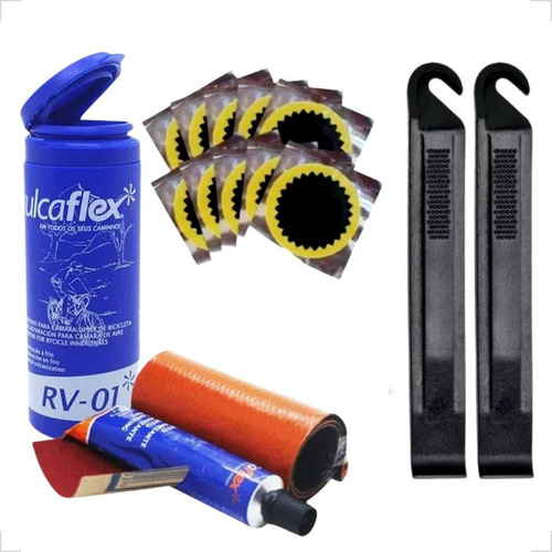 Kit Remendo Bike Reparo Pneu Bicicleta Câmara Ar + Espátulas