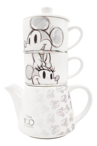 Juego De Té Porcelana Tetera Apilable Disney 100 Años