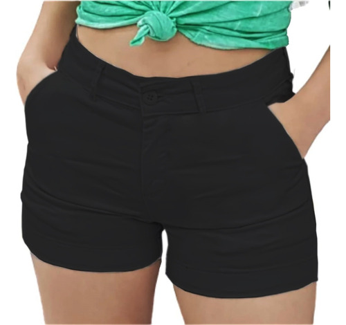 Short Fem Sarja Boy Fit Social Bivik Bolso Faca Lycra Cores