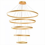 Lustre Pendente Led 500w 5 Anéis Dourado Acrílico 3000k 4m 110v/220v