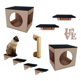 Playground Gato 8pcs Brinquedo Degrau Nichos Prateleira (b) Cor Cru Com Carpete Preto