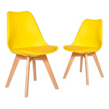 Cadeiras Jantar Mesa Cozinha Leda Design Wood, 2 Unidades Cor Da Estrutura Da Cadeira Amarela