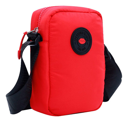 Morral Las Oreiro Bandolera Urbana Acolchada Celular Llaves Color Rojo Correa De Hombro Negro Diseño De La Tela Liso