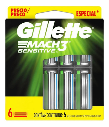 Gillette Repuesto Para Afeitar Mach3 Sensitive  6 Cartuchos