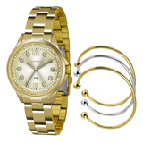 Kit Relógio Lince Feminino Dourado Lrg4393l K198 Bracelete