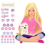 Kit 34 Adesivos Barbie C/ Flores Estrelas Corações Nome