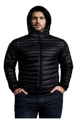 Jaqueta Puffer Com Capuz Removivel Bobojaco Inverno Preta