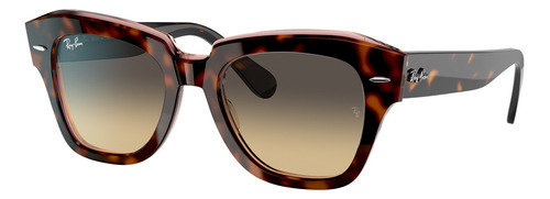 Anteojos De Sol Ray-ban Wayfarer State Street Large Con Marco De Acetato Color Polished Havana On Transparent Pink, Lente Brown/blue De Cristal Degradada, Varilla Tortoise De Acetato - Rb2186