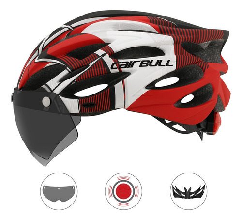 Capacete Ciclismo Mtb Com Viseira Magnética Led Ultraleve Cor Vermelho Tamanho 54/61