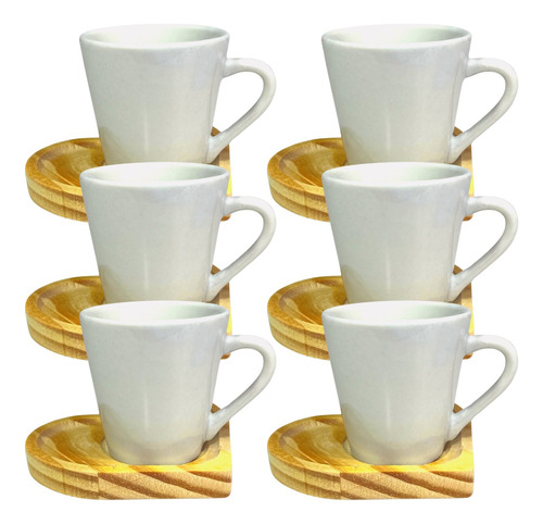 Jogo Xícaras Café Porcelana 120ml Com Pires Coração 12 Peças