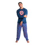 Pijama Longo Masculino Capitão América Super Herói Marvel
