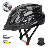 Casco De Bicicleta Unisex+luz De Bicicleta+gafas+mascara Color Negro Talla Talla Única
