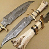 Cuchillo Acero Damasco Skokie Knives Hueso De Camello