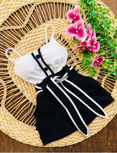 Conjunto Blusa De Alça E Short Cós Alto De Malha Com Bojo