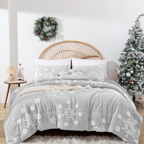 Juego De Ropa De Cama De Navidad Cama Queen Copos De Ni...