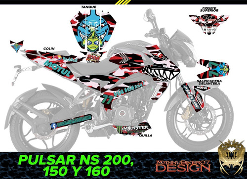 Pulsar Ns200 Ns160 Graficos Stickers Calcas Laminado Glossy