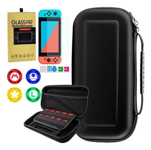 Case Capa Estojo Nintendo Switch + Película Vidro + 4 Grip 