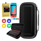 Case Capa Estojo Nintendo Switch + Película Vidro + 4 Grip 